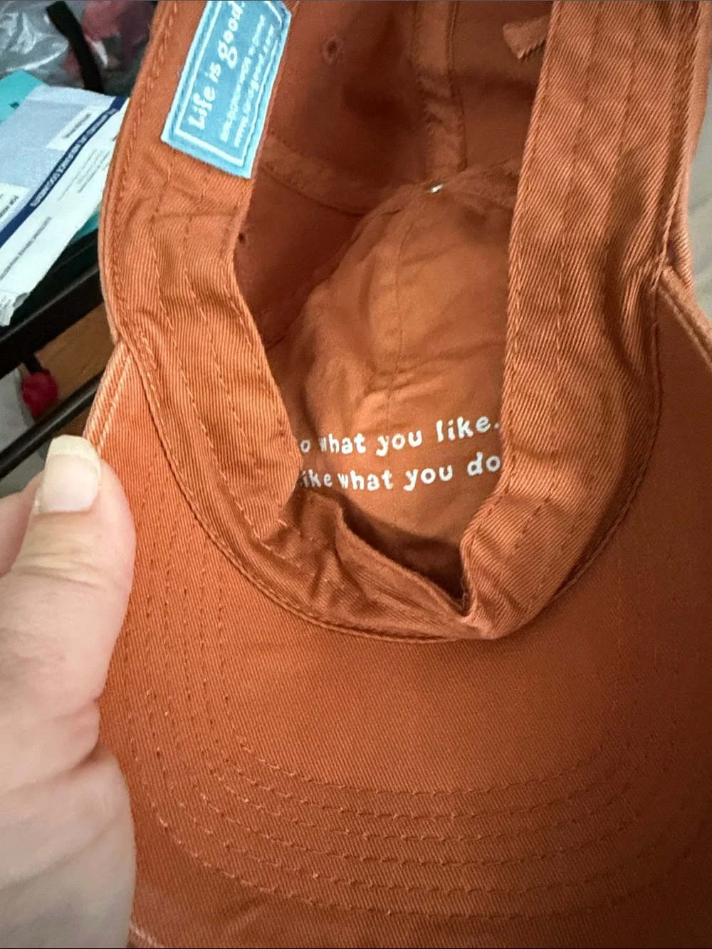 Life Is Good Orange Baseball Cap with Embroidered Running Character